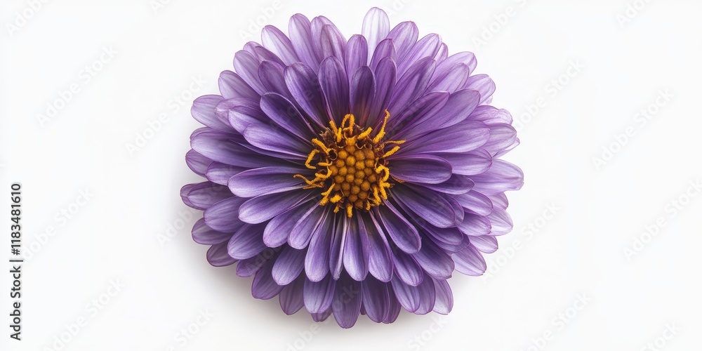 Poster violet amber aster flower displayed in isolation on a white backdrop, showcasing the intricate detai