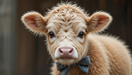 Fototapeta premium Adorable Highland Calf Wearing A Bowtie
