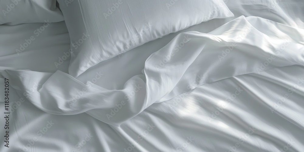 Poster Close up view of bedding sheets featuring ample copy space for text, ideal for showcasing bedding sheets in advertisements or promotional materials related to home decor.