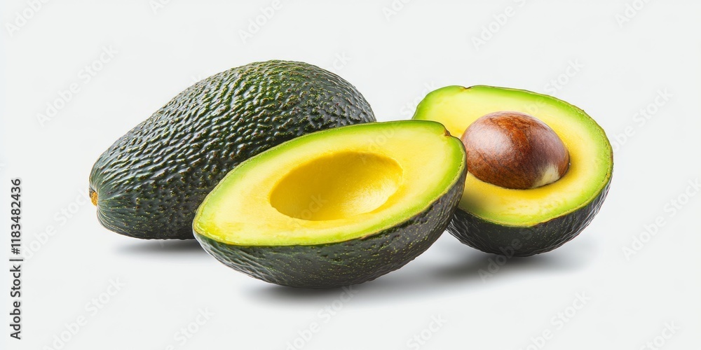 Poster avocado displayed against a clean white background, highlighting the vibrant color and texture of th
