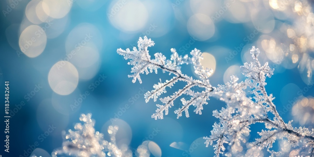 Poster abstract bokeh of winter snow creates a dreamy background. snowflake close up details enhance the be