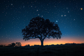 Night Sky Filled With Stars Above a Solitary Tree