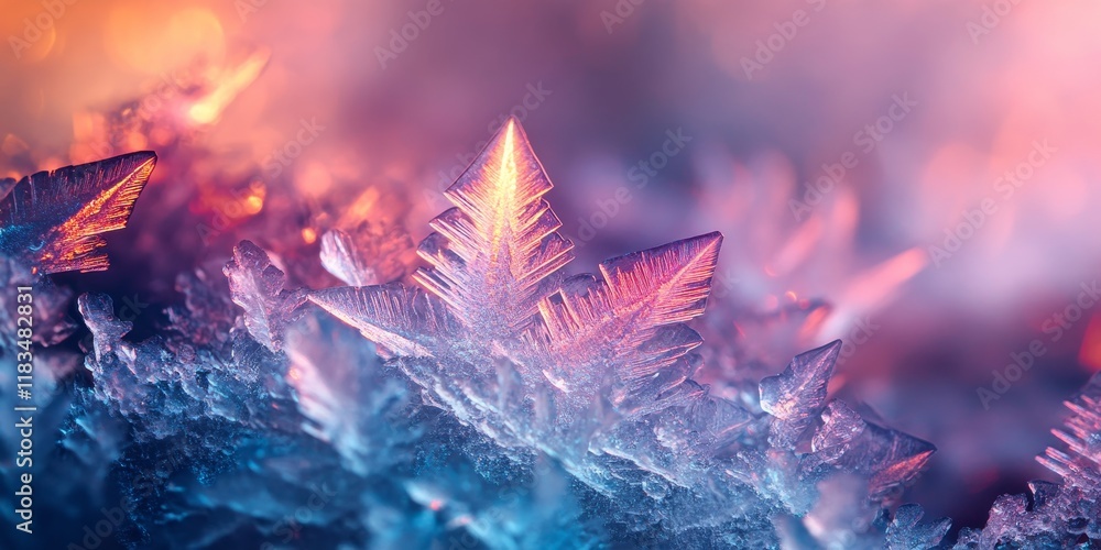 Poster ice and ice crystals creatively reflect light and vibrant colors, creating a stunning visual display
