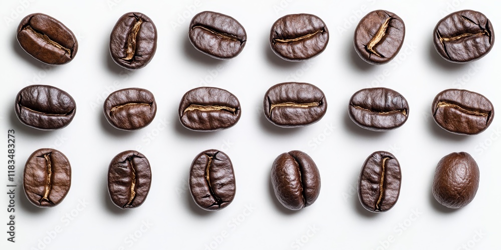 Poster isolated coffee beans display their rich textures and colors against a clean white background, showc