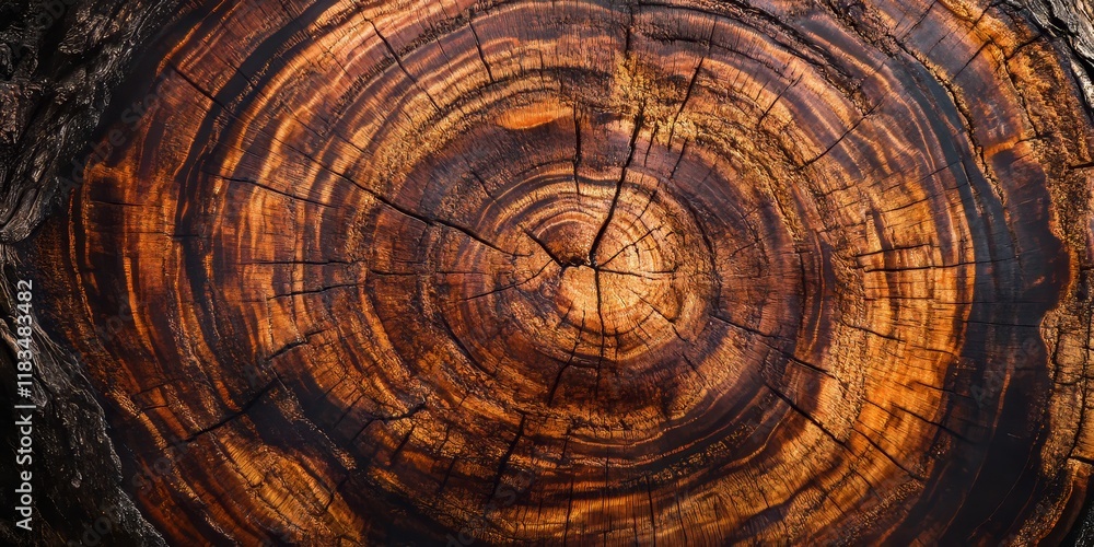 Aufkleber closeup of an ancient cut tree showcasing intricate textures and patterns, highlighting the beauty a