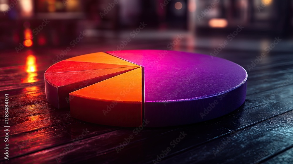 Poster 3d pie chart data visualization on dark reflective surface