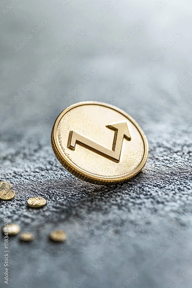Poster gold coin with a down arrow embedded, symbolizing the fall in interest returns
