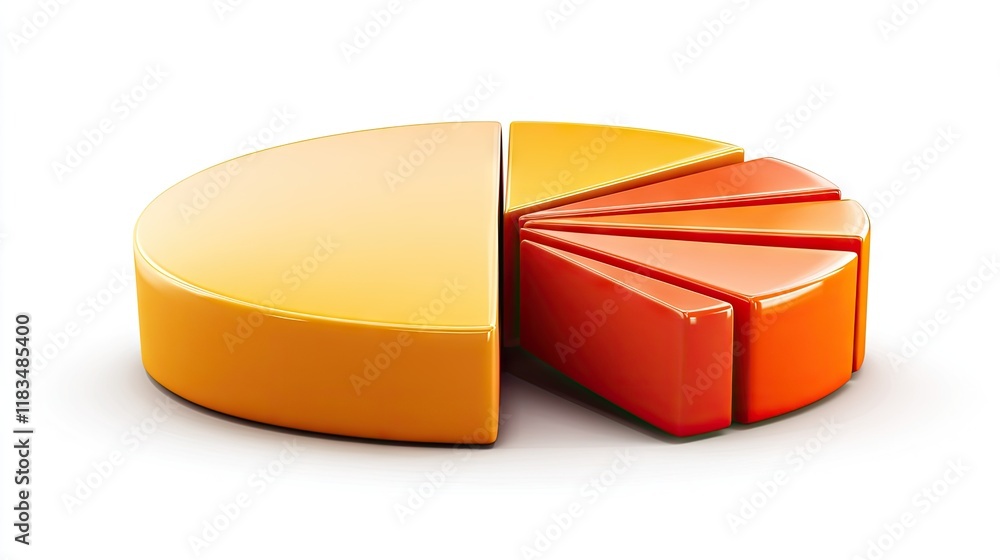 Poster 3d pie chart: data visualization with orange and red segments