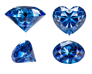 Set of blue diamonds transparent background, isolated