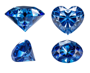 Set of blue diamonds transparent background, isolated