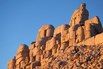 Thrones at Eastern terrace at the Mount Nemrut in southeastern Turkey at dawn