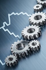 Gears of an economy slowing down with a falling interest rate symbol, metaphor for economic slowdown