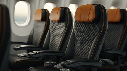 Fototapeta premium Comfortable airline seating arrangements airplane interior photography aerial environment passenger viewpoint travel experience