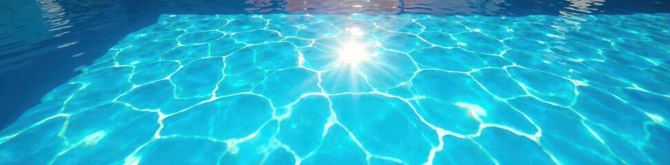 Obraz premium Azure blue pool water, shimmering sunlight reflections, clean, spa, blue