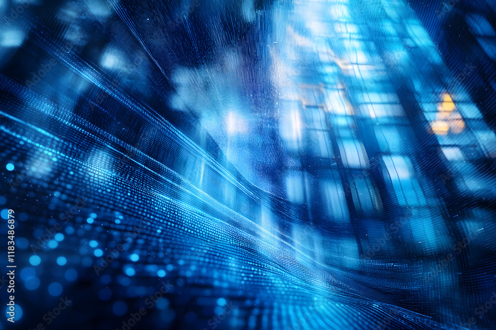 Poster an abstract cold blue background with subtle motion blur creates a mesmerizing technological atmosph