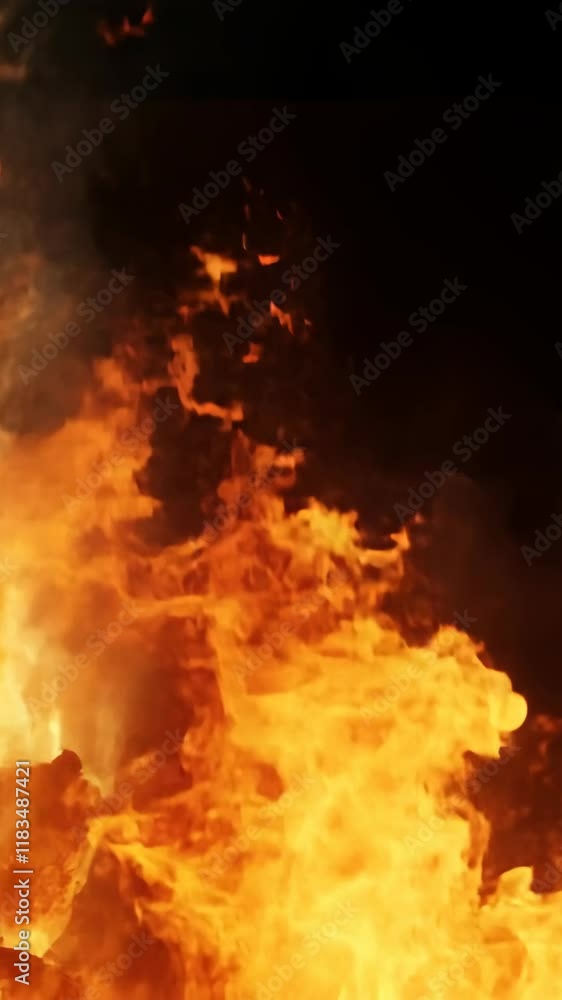 Poster dancing flames create a mesmerizing display of orange and yellow colors against a dark background at