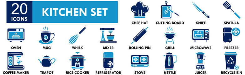 Kitchen Set icon collection set. Containing design kitchen, food, white, isolated, set, cooking