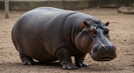 Massive Hippopotamus African Wildlife Zoo Animal Mammal Thick Skin Huge Large Ground Earth Dark