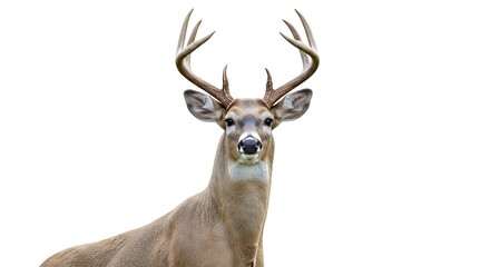 Majestic Whitetail Deer Buck Wildlife Animal Portrait Isolated on White Background