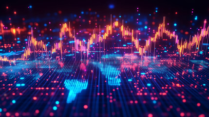 Naklejka premium Abstract digital design with glowing fractal patterns and bright colors, evoking a futuristic atmosphere in space, with stars and motion. 