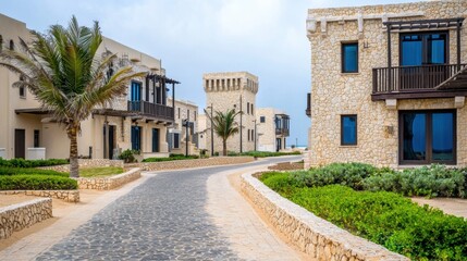 Captivating coastal village serene architecture in a scenic high-quality environment