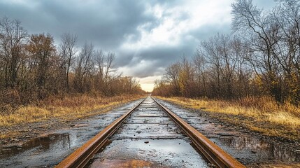 Fototapeta premium Solitary Railway Tracks Under a Dramatic Sky