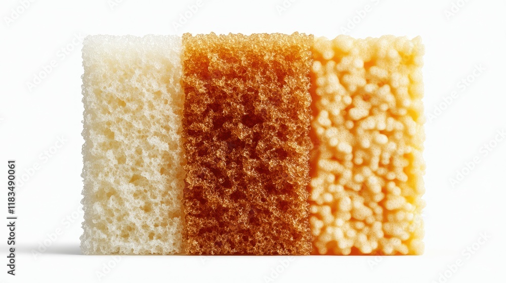 Poster close-up of a porous material sample with three distinct color sections