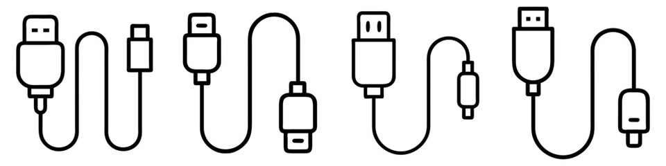 usb cable icon, electronics line art, electronics vector - simple black line art icon of usb cable perfect for logos, and electronics-themed designs.