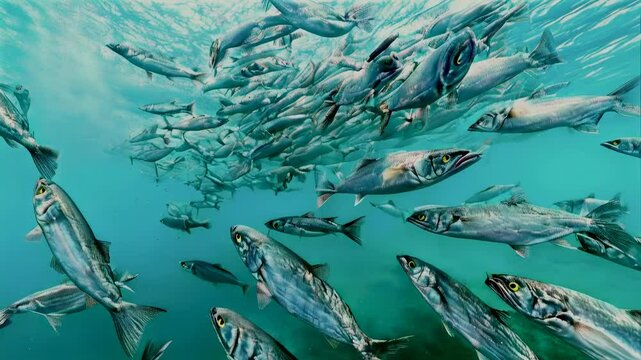 Flocks of Herring Fish Moving in Large Formation