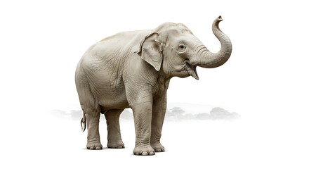 Majestic Asian Elephant Trunk Up Wildlife Animal Portrait Isolated on White Background