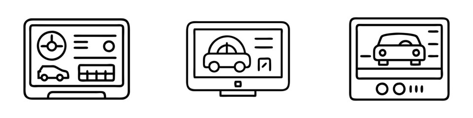 car dashboard screen icon, electronics line art, electronics vector - simple black line art icon of car dashboard screen perfect for logos, and electronics-themed designs.