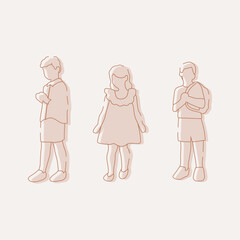 flat minimal children male and female vector illustration in spring summer clothing concept isolated set collection. Outline with silhouette shadow. For architecture, design, info graphic, media