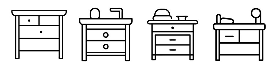 changing table icon, furniture line art, furniture vector - simple black line art icon of changing table perfect for logos, and furniture-themed designs.