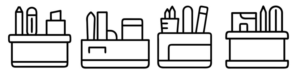 desk organizer icon, furniture line art, furniture vector - simple black line art icon of desk organizer perfect for logos, and furniture-themed designs.