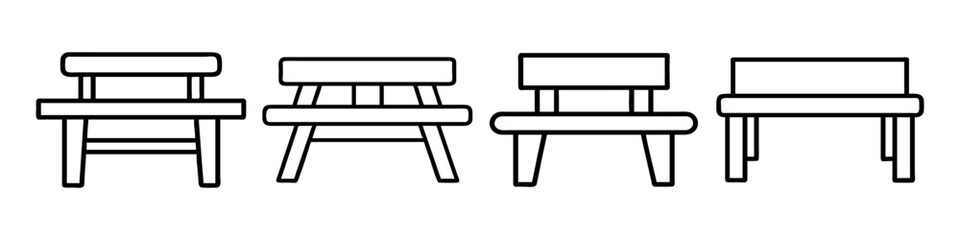 dining bench icon, furniture line art, furniture vector - simple black line art icon of dining bench perfect for logos, and furniture-themed designs.