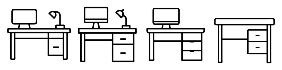 desk icon, furniture line art, furniture vector - simple black line art icon of desk perfect for logos, and furniture-themed designs.