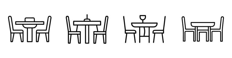 Fototapeta premium dining set icon, furniture line art, furniture vector - simple black line art icon of dining set perfect for logos, and furniture-themed designs.