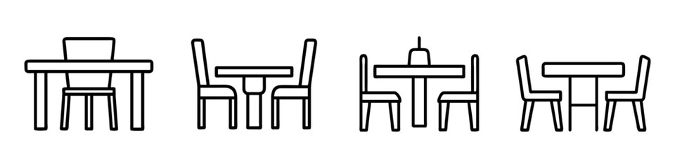Obraz premium dining table icon, furniture line art, furniture vector - simple black line art icon of dining table perfect for logos, and furniture-themed designs.