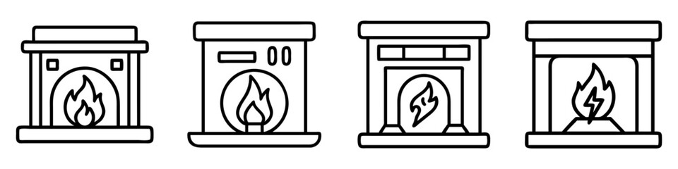 electric fireplace icon, furniture line art, furniture vector - simple black line art icon of electric fireplace perfect for logos, and furniture-themed designs.