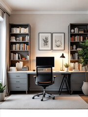 Office with a desk, a chair, and a bookshelf