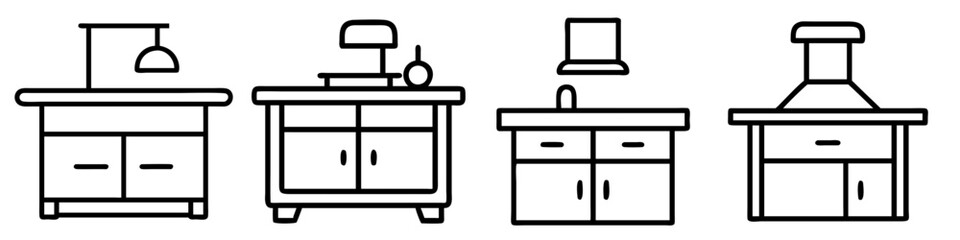 kitchen island icon, furniture line art, furniture vector - simple black line art icon of kitchen island perfect for logos, and furniture-themed designs.