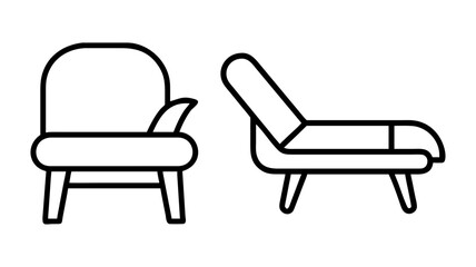 lounge chair icon, furniture line art, furniture vector - simple black line art icon of lounge chair perfect for logos, and furniture-themed designs.