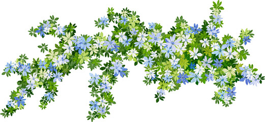 Hanging plants in watercolor style with blue flowers