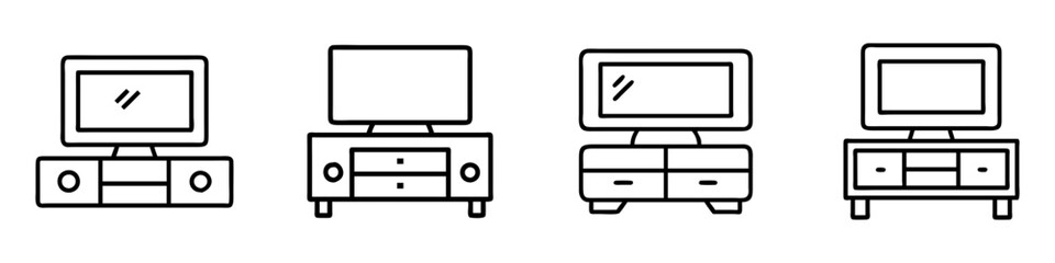 media unit icon, furniture line art, furniture vector - simple black line art icon of media unit perfect for logos, and furniture-themed designs.