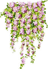 Hanging plants in watercolor style with pink flowers