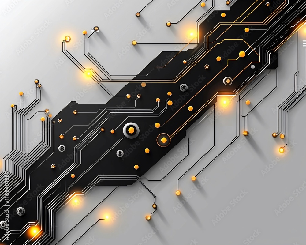 Poster abstract technology circuit board with glowing connections.