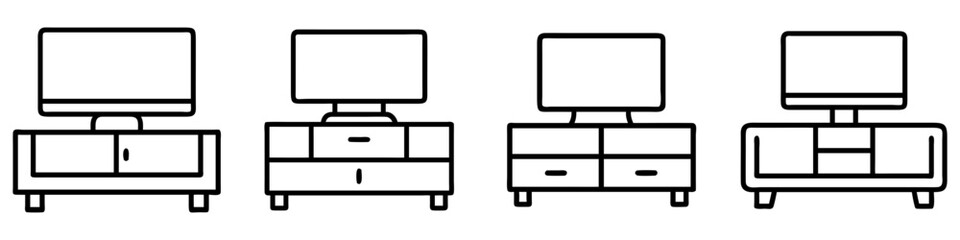 tv stand icon, furniture line art, furniture vector - simple black line art icon of tv stand perfect for logos, and furniture-themed designs.