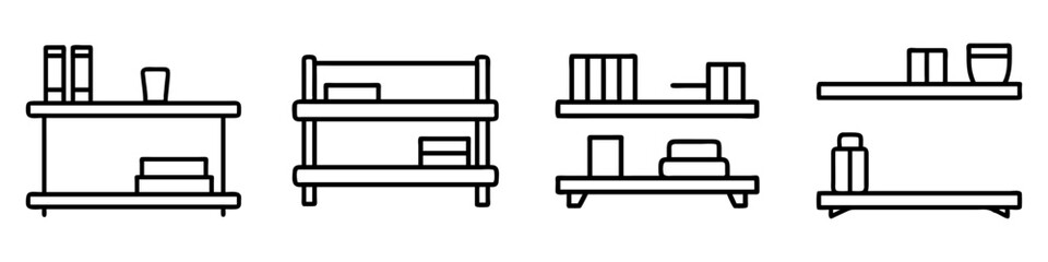 wall shelf icon, furniture line art, furniture vector - simple black line art icon of wall shelf perfect for logos, and furniture-themed designs.