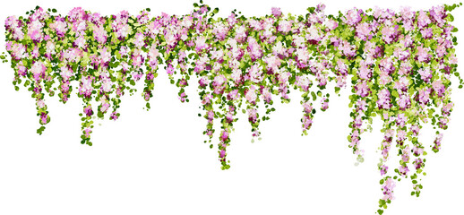 Hanging plants in watercolor style with pink flowers