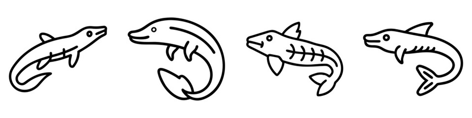 bichir icon, fish line art, fish vector - simple black line art icon of bichir perfect for logos, and fish-themed designs.